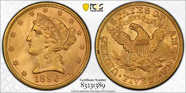 1896 $5 MS64+