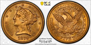 1879-S $5 MS64