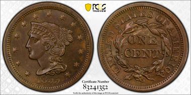 1855 1C Upright 55 MS65BN