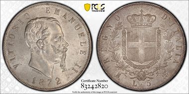 1872-M BN 5 L KM-8.3  Ag MS64