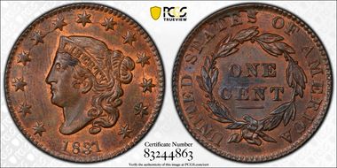 1831 1C N-11 Medium Letters MS64RB