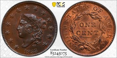 1833 1C Newcomb 2 MS65+ RB