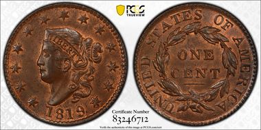 1819/(8) 1C N-2 Large Date MS64+ RB