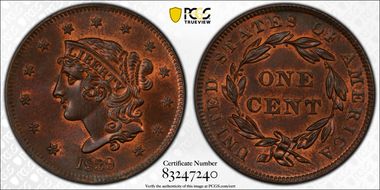 1839 1C N-13 Booby Head MS65RB