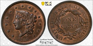 1836 1C Newcomb 1 MS64+ RB
