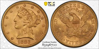 1883 $5 MS64+