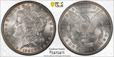 1884 $1 VAM 4, Small Dot MS63