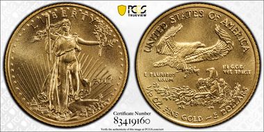 2017 $5 Gold Eagle First Day of Issue MS70