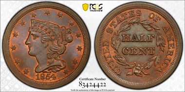 1854 1/2C Cohen 1 MS65+ RB