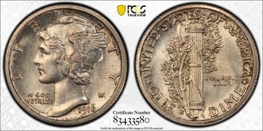 1916-S 10C Mercury MS62FB