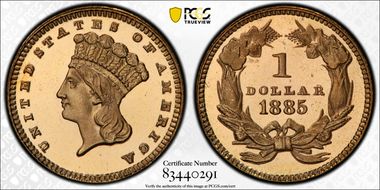 1885 G$1 PR67+ DCAM