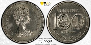 1974 $1 Winnipeg - Single Yoke MS66