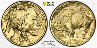 2017 $50 American Buffalo .9999 Fine Gold First Strike Black Diamond MS70