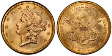 1857-S $20 Spiked Shield MS66