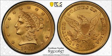 1860 $2.50 New Reverse MS65