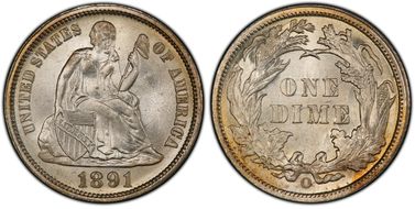 1891-O 10C MS67