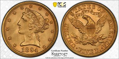 1894 $5 MS66+