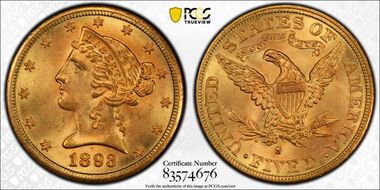 1893-S $5 MS66