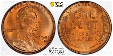 1947-S 1C MS67+ RD