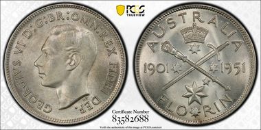1951(m) Florin Jubilee KM-47  Ag MS66