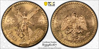 1947 50 Peso KM-481  Au MS65