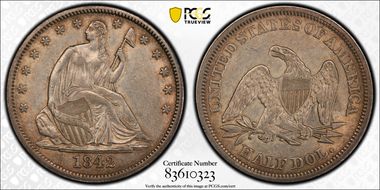 1842 50C WB-8, Medium Date AU53