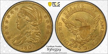 1807 $5 Capped Bust AU58