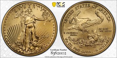 2016 $5 Gold Eagle 30th Anniversary MS70
