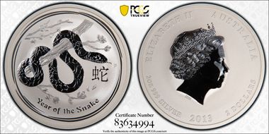2013-P $2 Year of the Snake 2oz Ag MS70