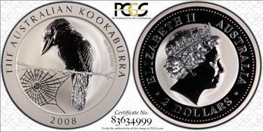 2008-P $2 Kookaburra 2oz Ag MS70