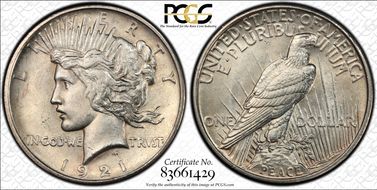 1921 $1 VAM 1F, Polishing Lines Peace MS62