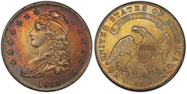 1836/1336 50C O-108a, Lettered Edge AU58