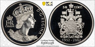 2002 50C Jubilee-Medallion Portrait PR68DCAM