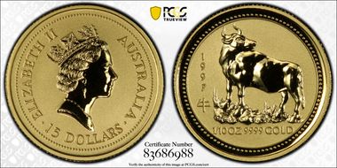 1997 $15 Year of the Ox 1/10oz Au MS69