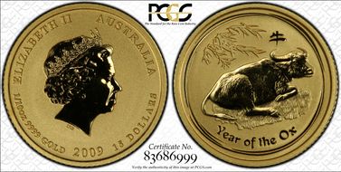 2009 $15 Year of the Ox 1/10oz Au MS68