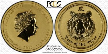 2010-P $15 Year of the Tiger  1/10oz Au MS69