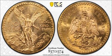 1945 50 Peso KM-481  Au MS65