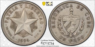 1934 Peso KM-15.2  Ag XF45