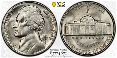 1942-P 5C Silver MS67+ FS