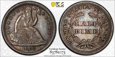 1838 H10C FS-901 Rusted Rev Die No Drapery AU58