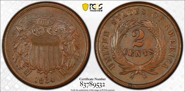 1864 2C Large Motto MS64BN