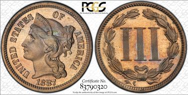 1887/6 3CN Weak Overdate PR66