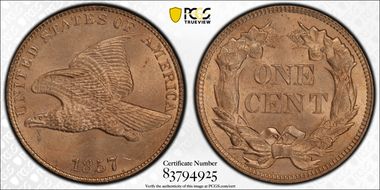 1857 1C Flying Eagle MS64