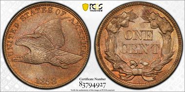 1858 1C Large Letters MS64