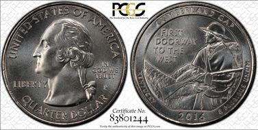 2016-P 25C Cumberland Gap NP MS67