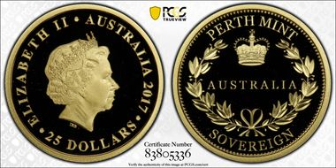 2017 $25 Perth Mint Sovereign First Strike PR70DCAM