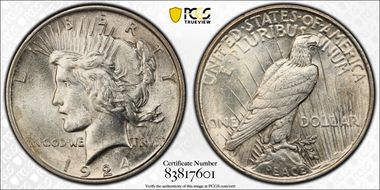 1924 $1 VAM 1AA Broken Jaw AU58