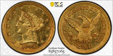 1849-D $2.50 MS62