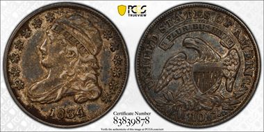 1834 10C JR-5 Large 4 AU50