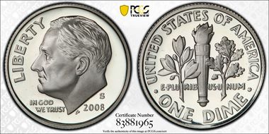 2008-S 10C Silver PR70DCAM